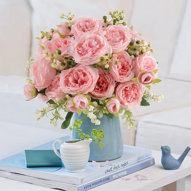 

White Peony Artificial Flowers bridal bouquet for Wedding Romantic Silk Rose Fake Flower Christmas Valentines Crafting DIY Gifts