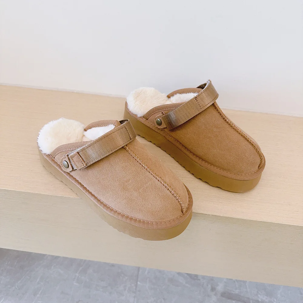 Кожаные шлепанцы с закрытым носком для мужчин и женщин удобные меховые сандалии