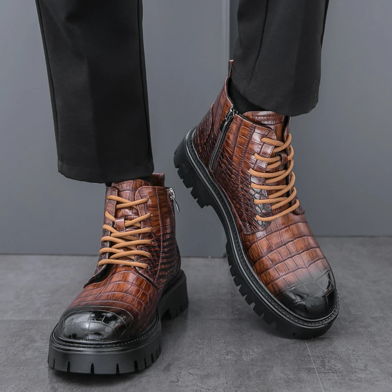 Осенне-зимние мужские кожаные туфли на толстой подошве модные деловые ботинки в