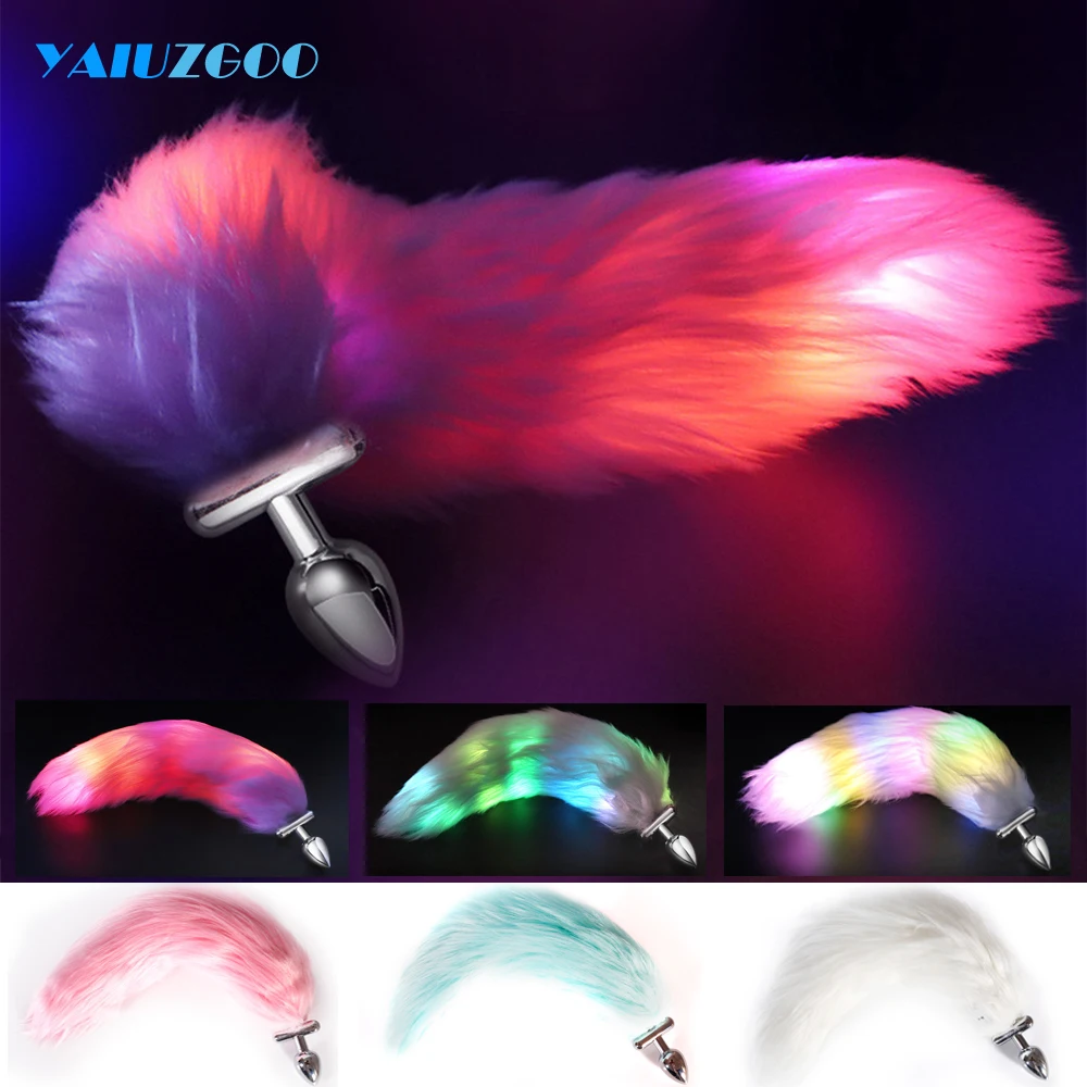 

Luminous Anal Plug Fox Tail For Woman Man Separable Metal Butt Plug with Tail Cosplay LED Glowing Anal Sex Toys for Couples