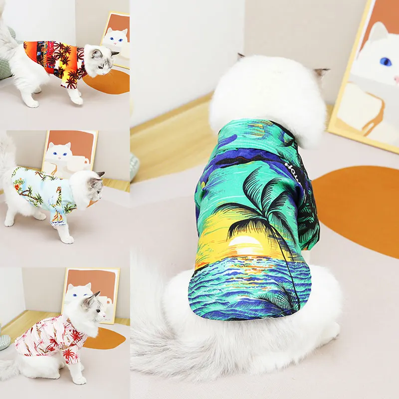 

Рубашка для домашних животных в гавайском стиле, пляжный жилет для собаки, летняя футболка для отпуска с цветочным принтом кокосового дерев...