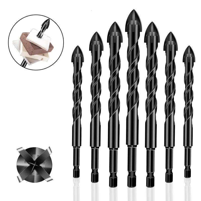 

3-12mm Cross Drill Bit 1/4” Hex Shank YG6X Hard Alloy Tile Glass Ceramic Concrete Hole Opener Punch Glass Bit