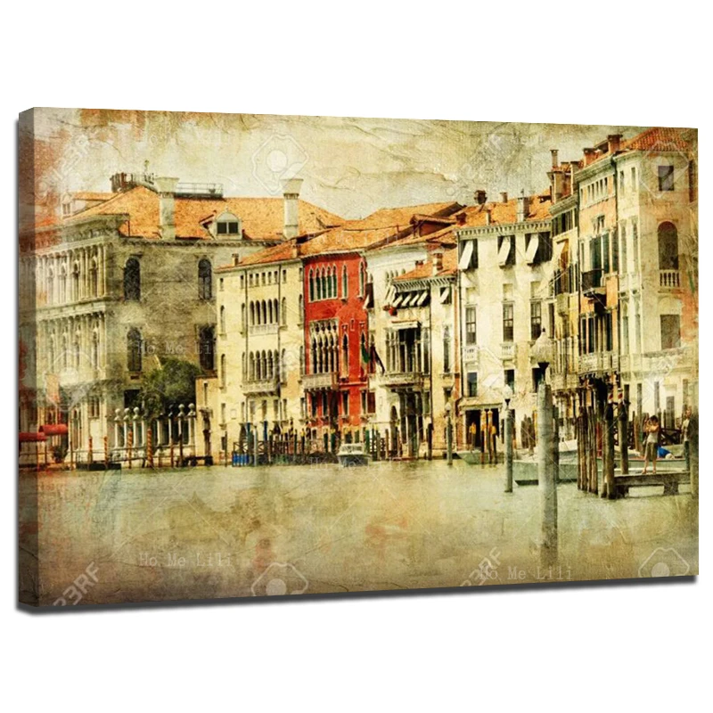 

Знаменитый итальянский город на воде Венеция искусство на холсте в стиле ретро от Ho Me Lili для декора искусств