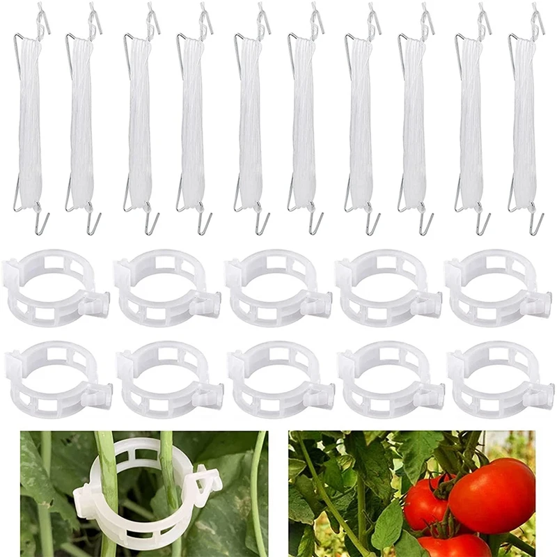 

10 Pack Tomato Support Hooks and Tomato Clips for String, Garden Plant Climbing Hooks with 33Ft Twine, Tomato Clips