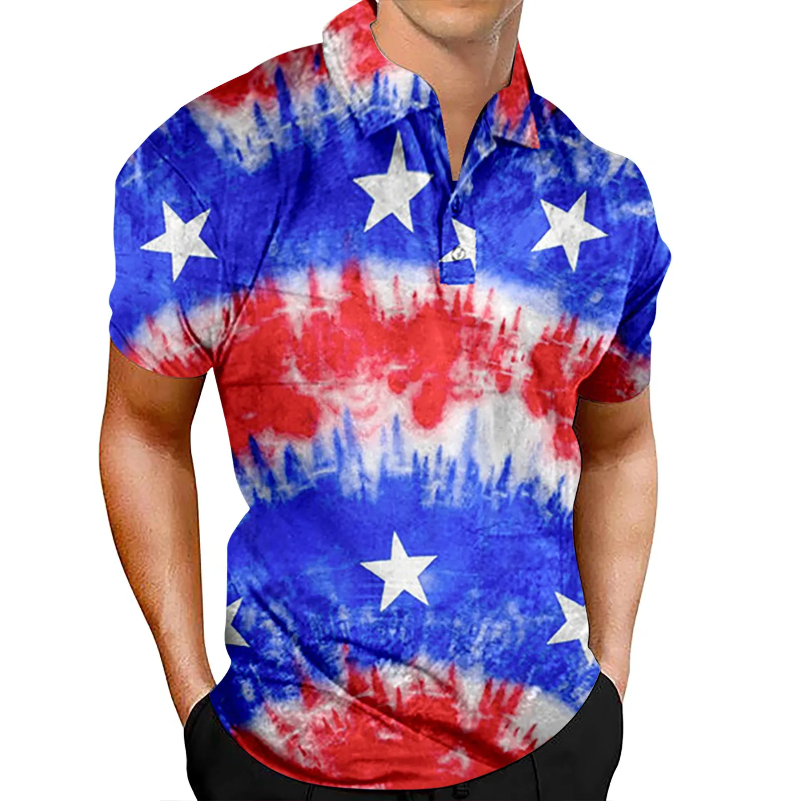 

Star Print Men's Polo Shirt 4th Of July Lapel Collar Shirt short Sleeve T-shirt Loose Camisas blusas vacation Holiday Tops New