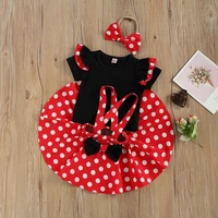 disney 0 3y cute infant kids baby girl short sleeve cotton t shirt tops polka dot bow suspender skirt headband 3pcs clothing set