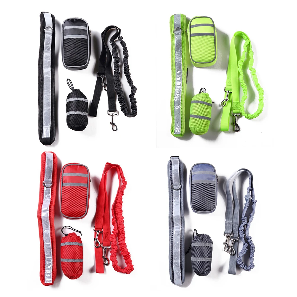 Выдвижной Поводок для собак эластичный светоотражающий шлейка с сумкой на пояс