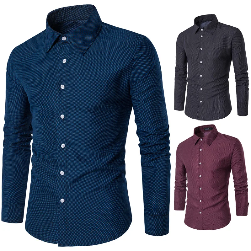 

Men's Dot Printed Shirt Long Sleeve Fashion Casual Slim Top Shirt