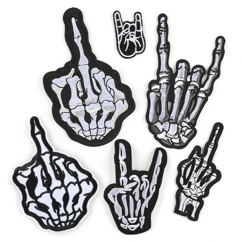 

Skull Hand Embroidery Clothes Patches Iron on Transfer Stickers Punk Appliques for Clothing Decorative Badges Sewing Supplies