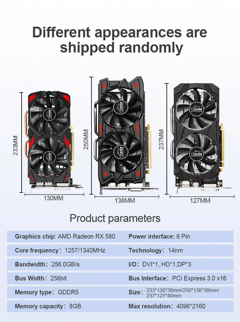 RX 580 8 Гб видеокарты AMD Radeon RX580 2048SP видеоэкран карты GPU настольный компьютер игровая