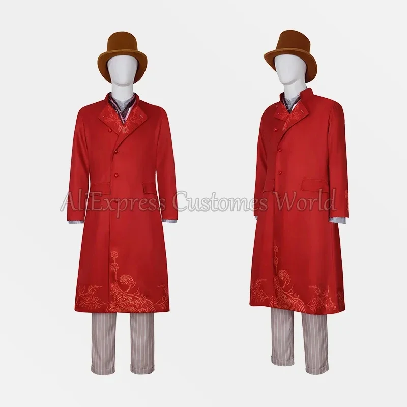 Anime Chalamet Wonca Cos Willy Cosplay Costume Movie Chocolate Wonk Role Factory Red Coat Suit Outfits Men Fancy Halloween