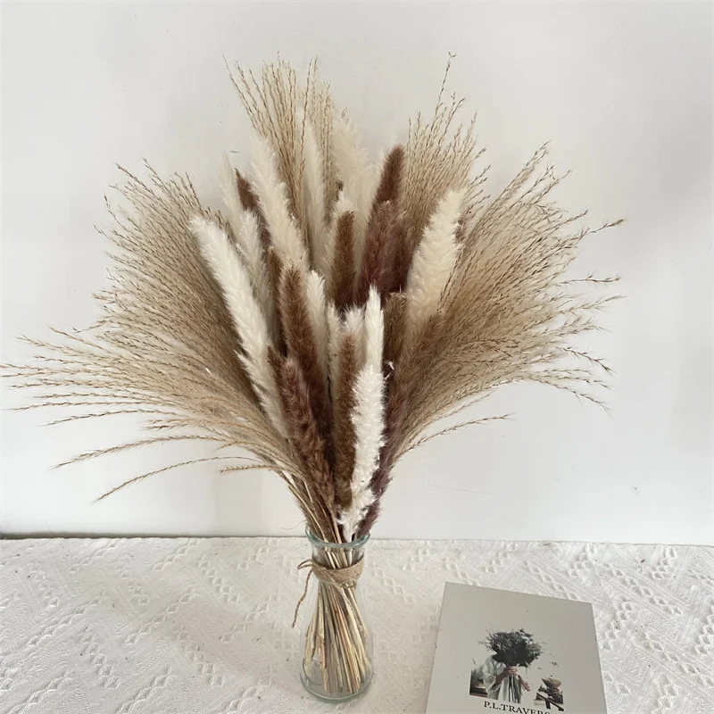 

80pcs Natural Dried Reeds Pampas Grass Flower Bouquet Home And Garden Christmas Decor For Wedding Floral Centerpiece Decorative