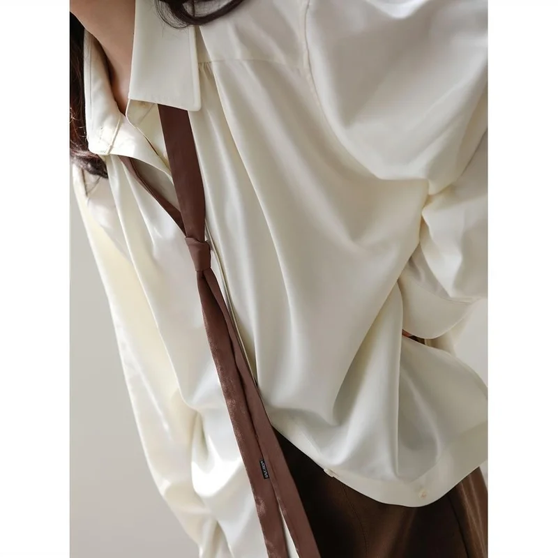 Deeptown Vintage Women Blouse Oversized Harajuku Chic Basic Korean Style with Tie Long Sleeve Shirt Loose Aesthetic Retro Female