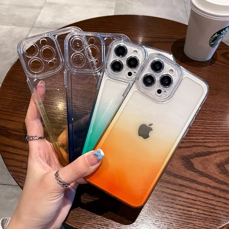 

Free Shipping Gradient Color Phone Case For iPhone 11 12 13 Pro Max X XS XR 7 8 Plus SE 2020 Transparent Shockproof Bumper Back