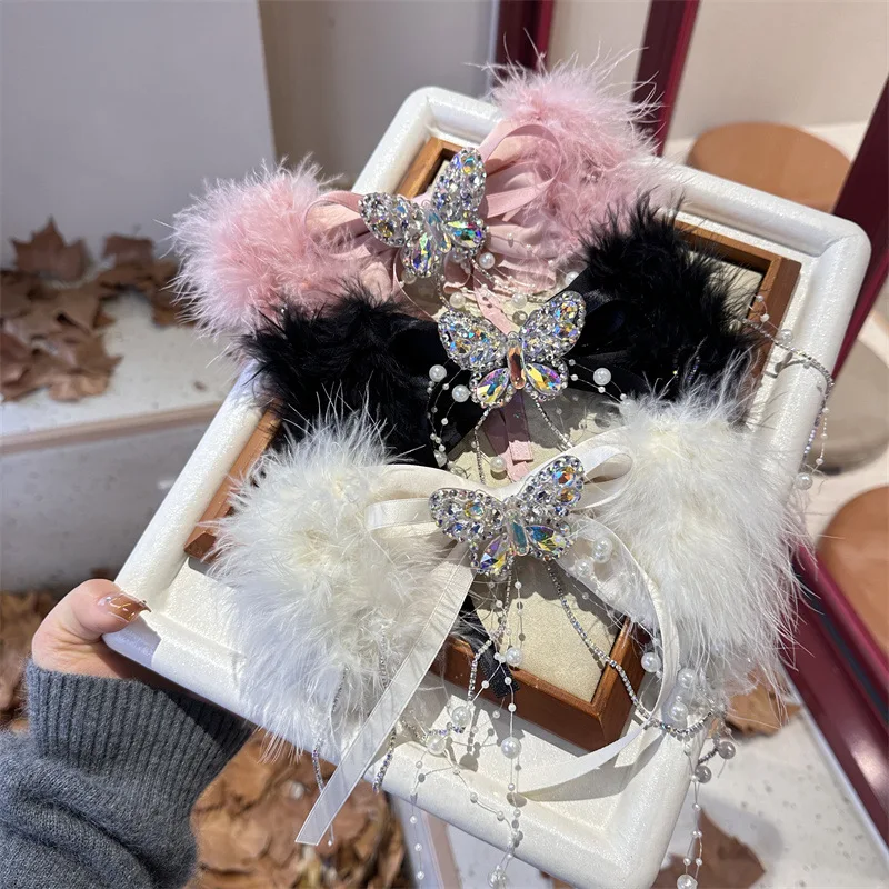

Women Autumn and Winter Feather Bow Spring Hairpins