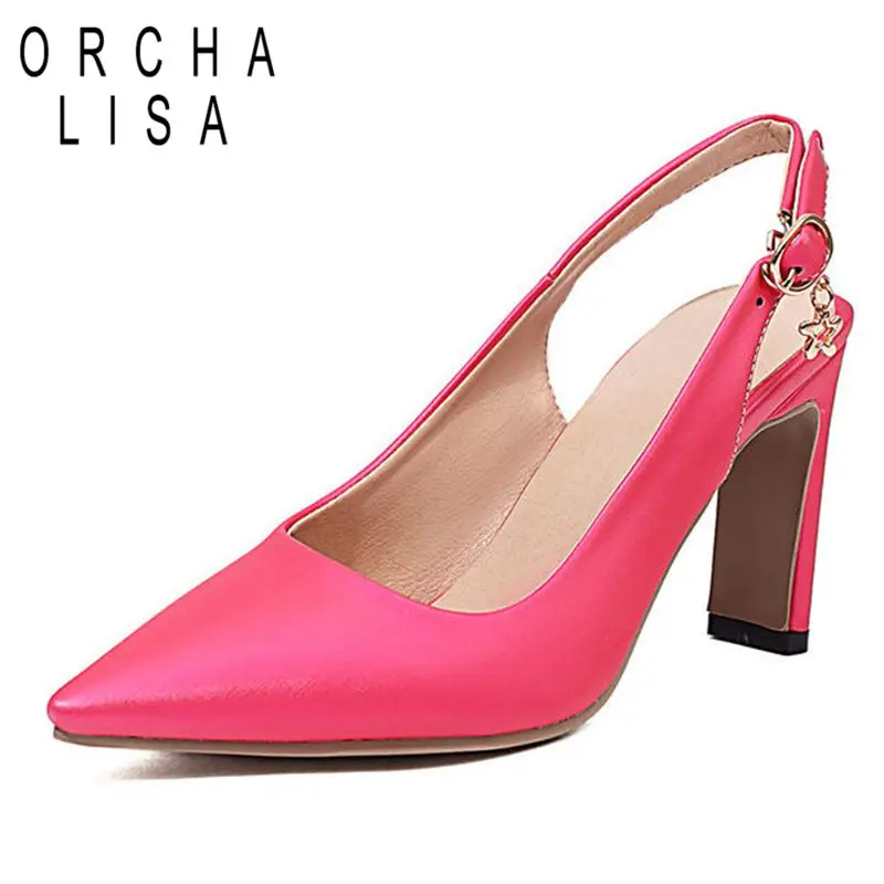 

ORCHA LISA Women's Sandals Pointed Toe High Heels Back Buckle Strap Wedding Plus Size 33-45 Solid Black White Party Spring S3652
