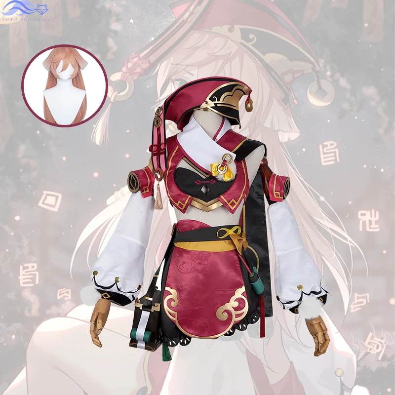 

Anime genshin impacto yanfei jogo terno esttica uniforme yan fei cosplay traje festa de halloween roupa para perucas femininas