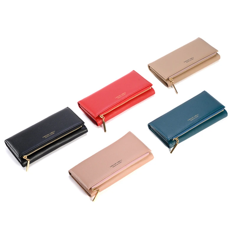 

Women's PU Zipper Clutch Wallet Female Large Capacity Coin Purse Ladies Wristband Simple Card Holder Wallet