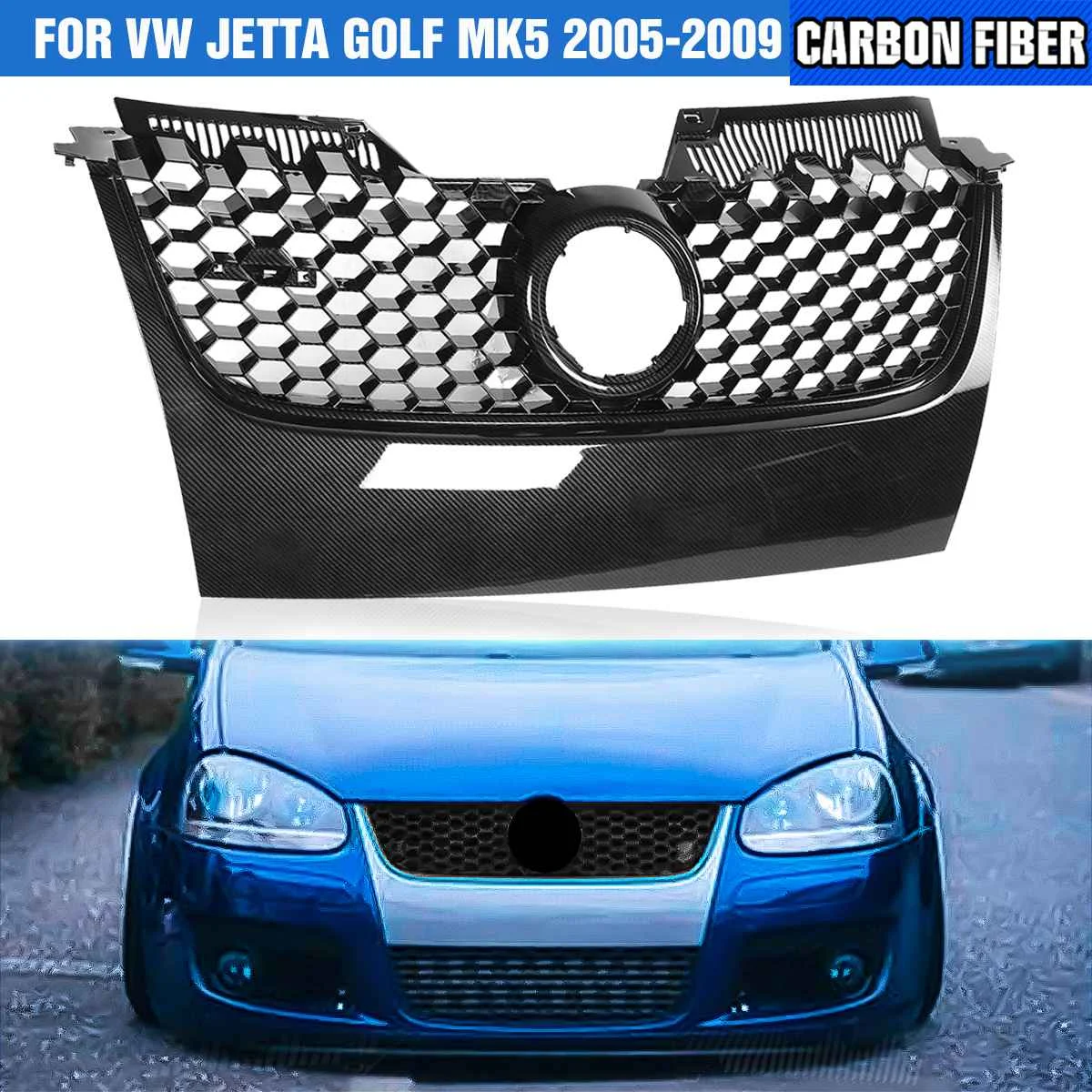 

MK5 Front Bumper Honeycomb Mesh Centre Grill Panel For VW For VOLKSWAGEN Jetta Golf MK5 2005-2009 Front Grille Racing Grills