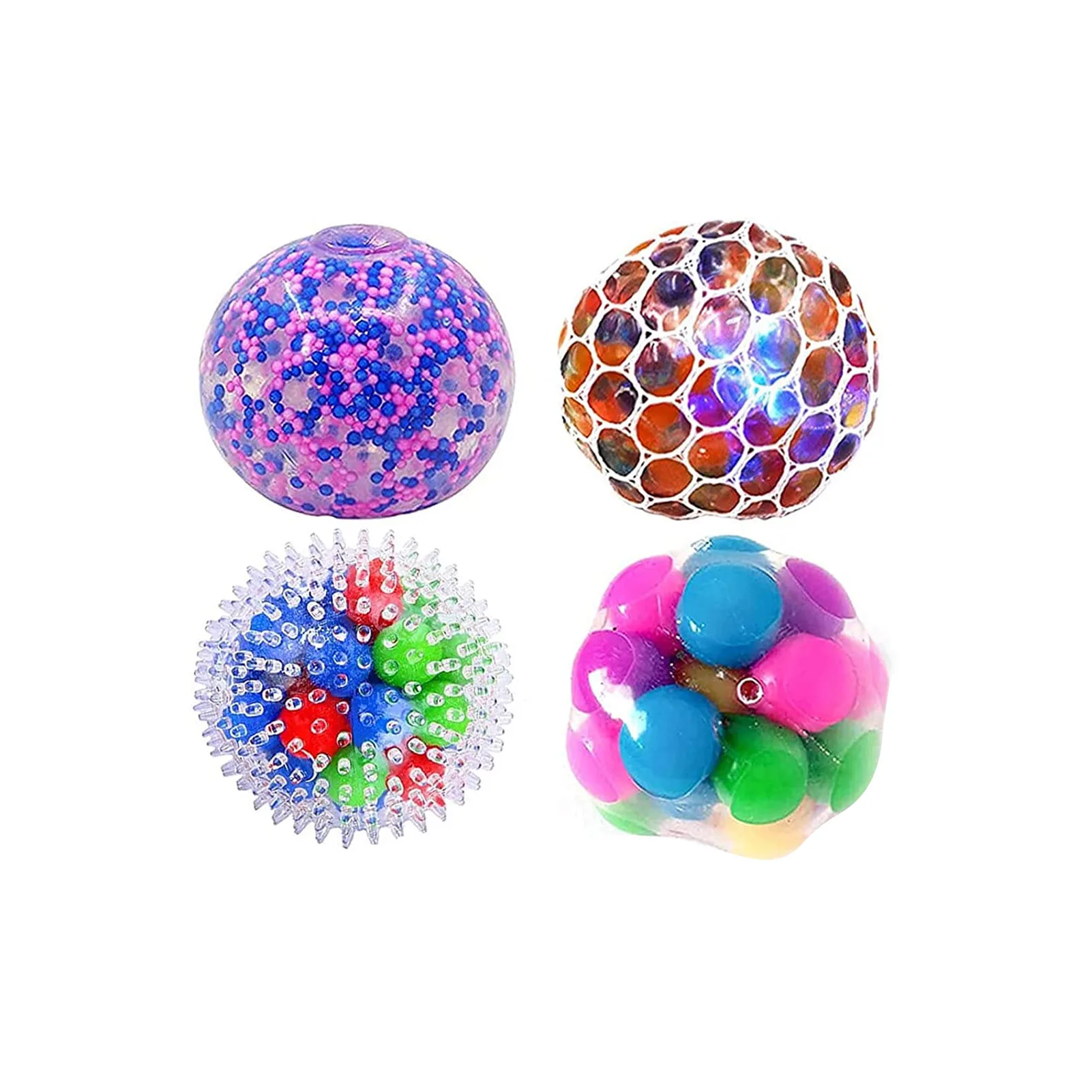 8Pcs Squishy Stress Balls Lighted Stress Relief Squeeze Balls Grape Balls Mesh Squish Balls Water Beads Anxiety-Relief Balls