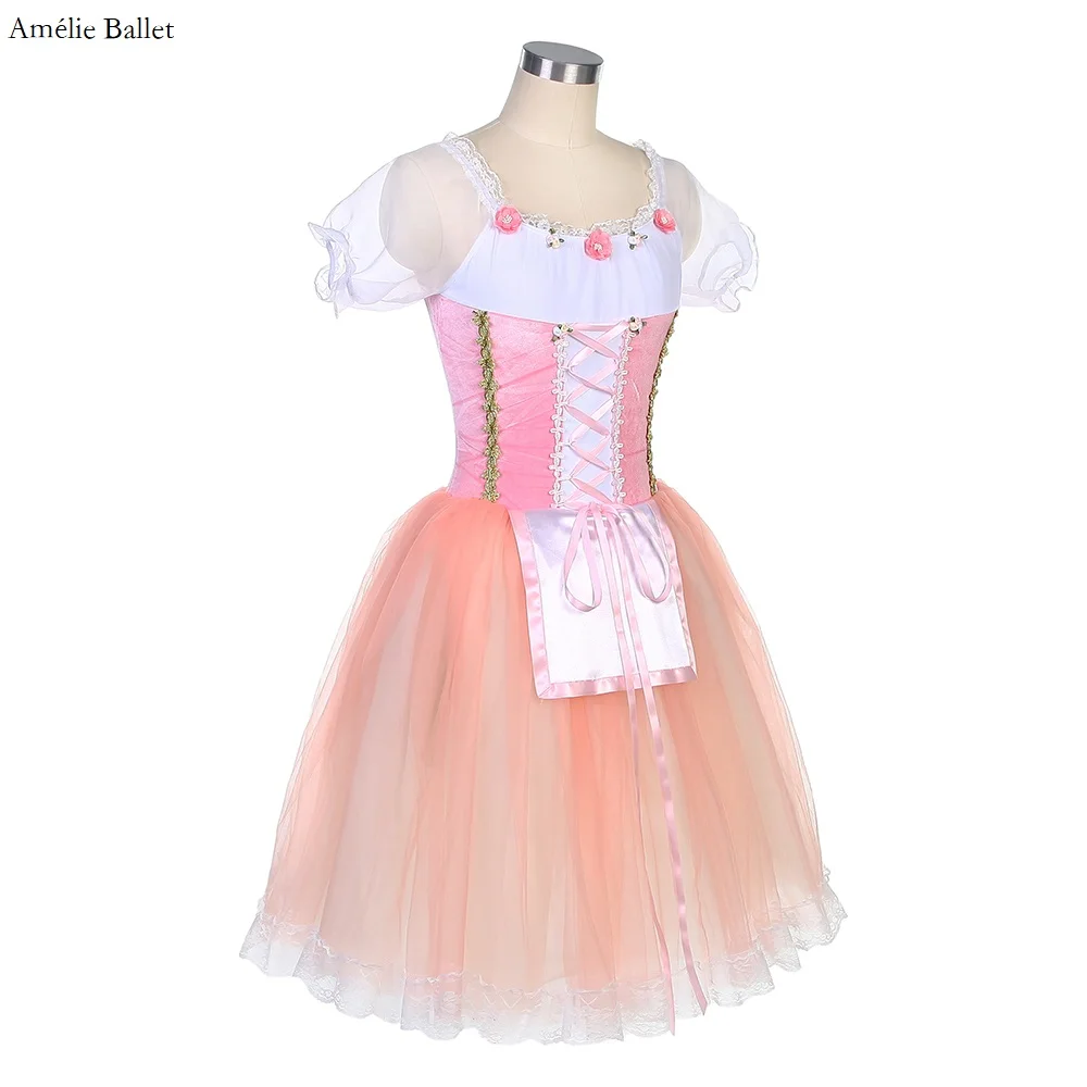 21021 Pale Pink Romantic Tutu Skirt Short Sleeve Ballerina Dress Velvet Leotard Bodice with Attached Soft Tulle Puffy Tutus