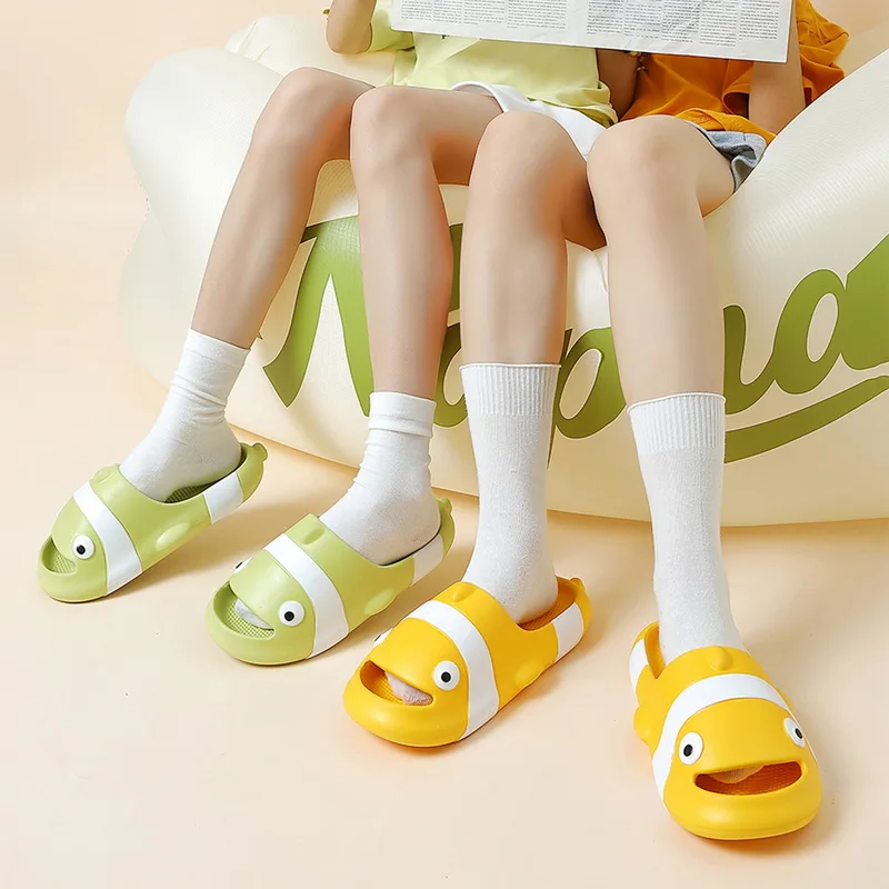 Man Women Cartoon Fish Slippers 2023 Summer New Home Anti-Skid Eva Solid Color Couple Outdoor Cool Indoor Household Funny Shoes