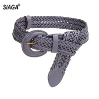 new arrival fashion womens wide belt hole free woven cow leather summer decorative suit two layer dress accessories 42mm fsa301