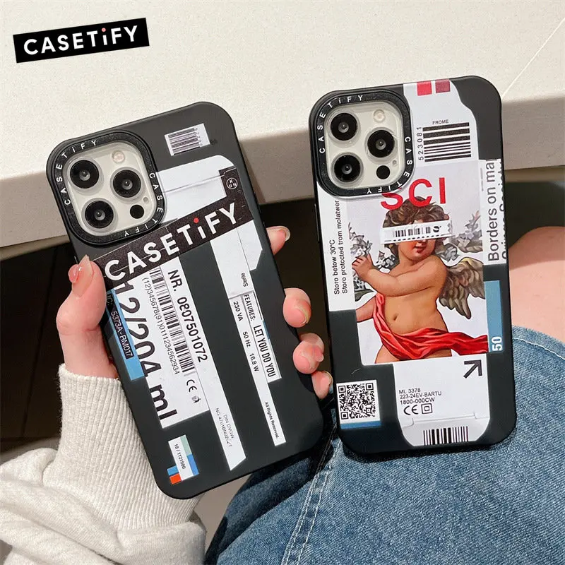 

Casetify INS Korean Label Sticker Phone Cases For iPhone 14 12 11 Pro Max XR XS Couple Shockproof Silicone Soft TPU Case