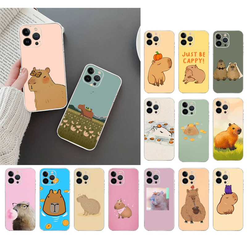 

Phone Case For iphone 14 Pro Max 13 12 11 Pro Max XS Max XR X 12mini 7 8 14 Plus SE Cartoon Capybara Case Funda Capa Cell