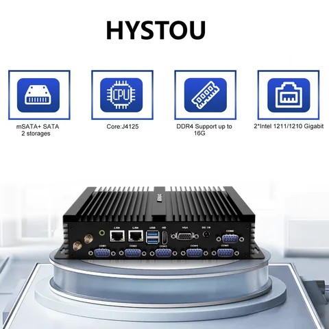 HYSTOU Dual Lan Mini Industrial PC Intel Core i5 4200U или i7 4500U 2 * DDR3 HDxVGA Dual WiFi2.4G + 5G BT4.2 Windows10 Linux компьютер