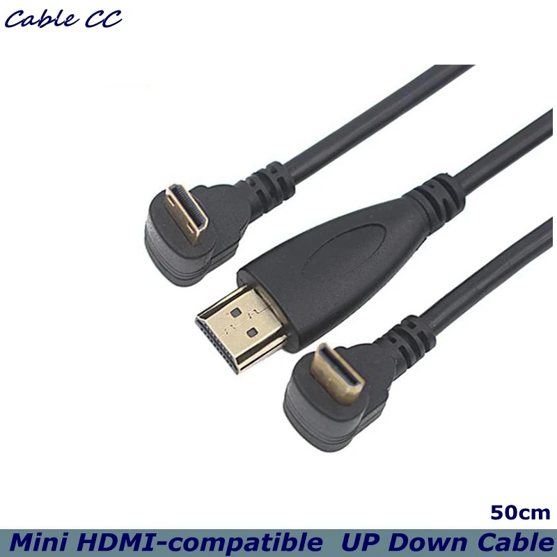 

90 Degree Mini HDMI-compatible Left And Right Angle HDMI-compatible Male Cable For HDTV 1080p PS3 Evo HTC Vedio Goldpalted 0.5m
