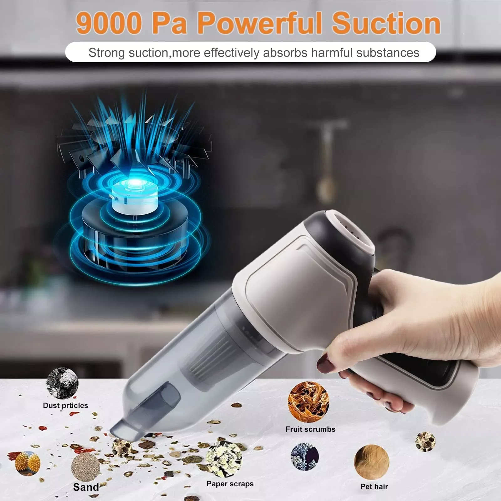 

Mini Wireless Car Vacuum Cleaner Super Strong Suction 9000Pa Portable Handheld Gun Style Vacumm Cleaner Interior Home Cleaning