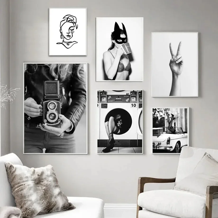 Модная черно-белая настенная Ретро камера с высокой четкостью Печать на холсте