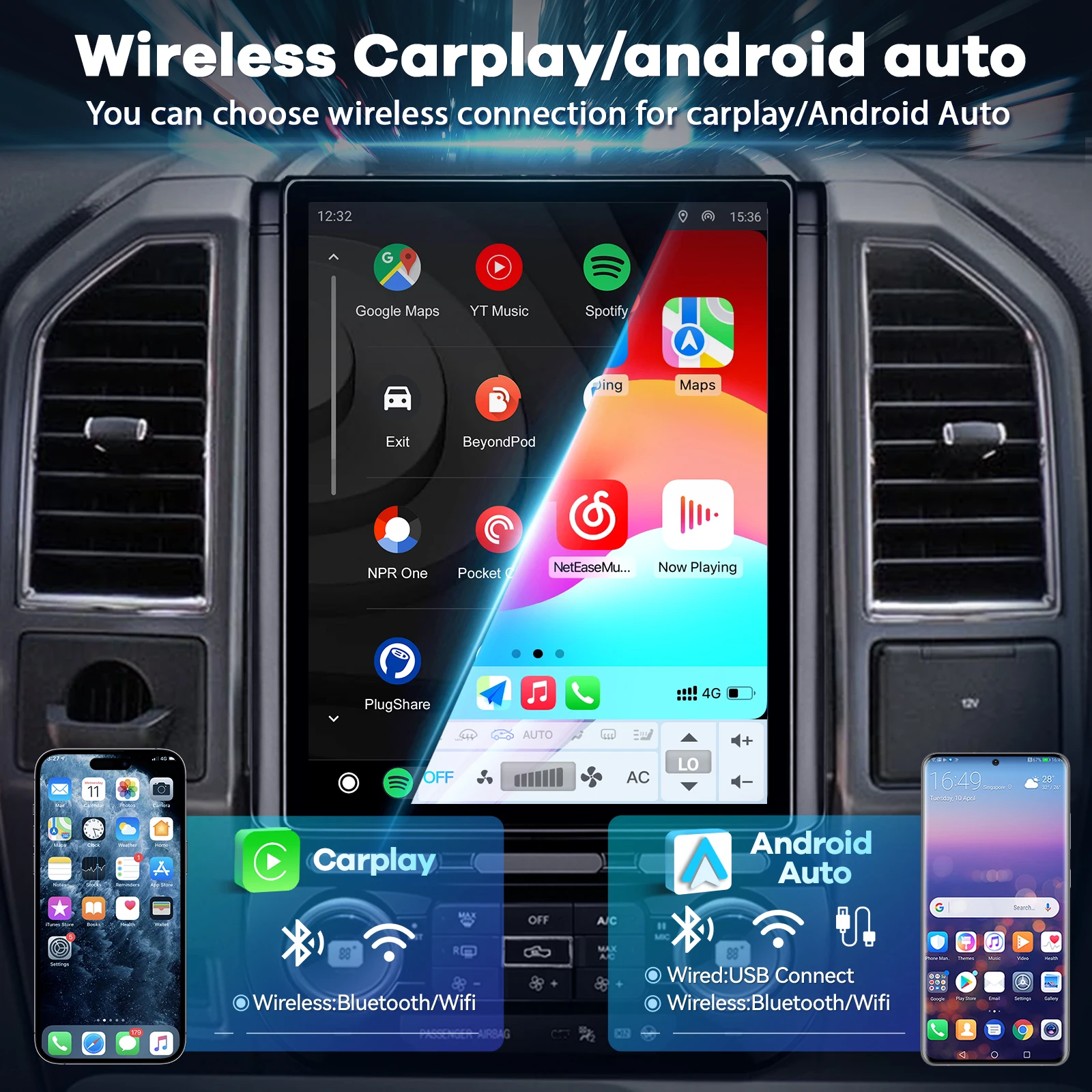 Фото 12,1-дюймовый экран в стиле Tesla для Ford F150 2015-2021, Snapdragon 665, беспроводной CarPlay, QLED, DSP, 8+128 ГБ, камера №1