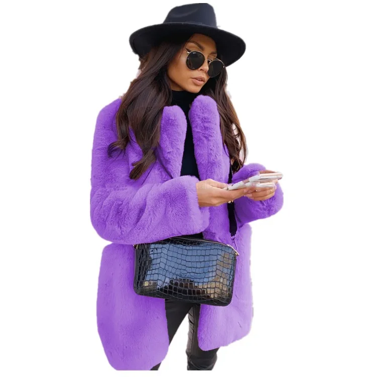 2023 Autumn Winter Temperament Commuter Long-sleeved Lapel Faux Fur Coat Solid Color Warm Slim Coat Women's Fur White Coat