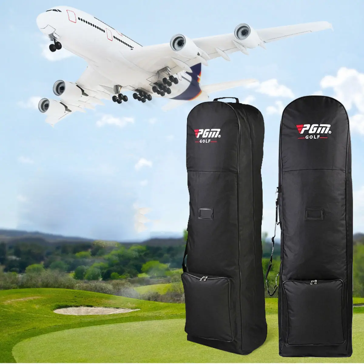 Black Golf Air Travel Bag 2Wheels Large Capacity Carry Foldable Flight Consignment Aviation Bag Travelling Golf Bags In 4 Colors