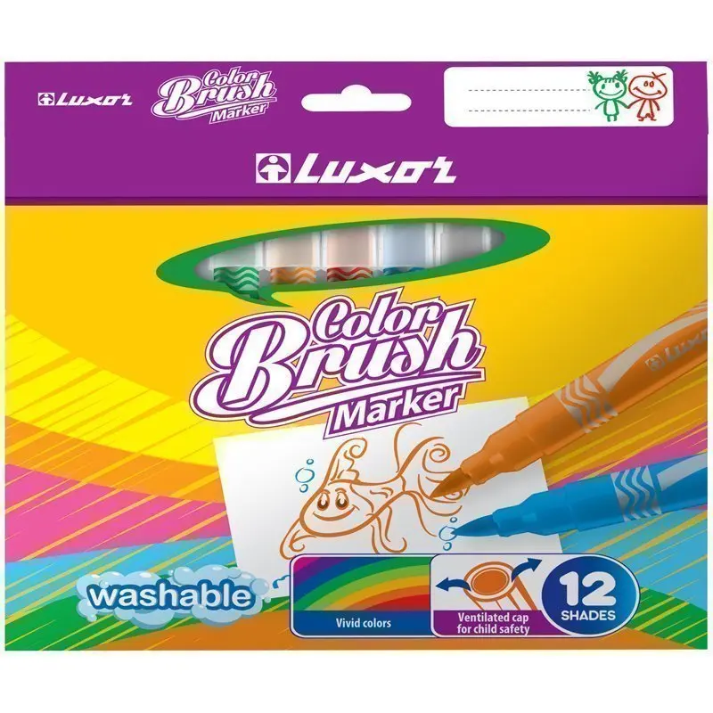 Фломастеры с кистевым пишущим узлом Luxor &quotColor Brush&quot 12цв. смываемые картон