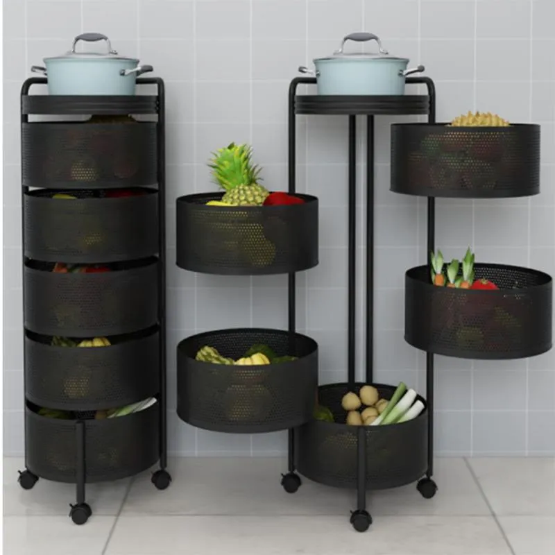 Kitchen Storage Bathroom Organizer Fruit Rack Shelves Rotating Basket Shelf Trolley Gadgets |