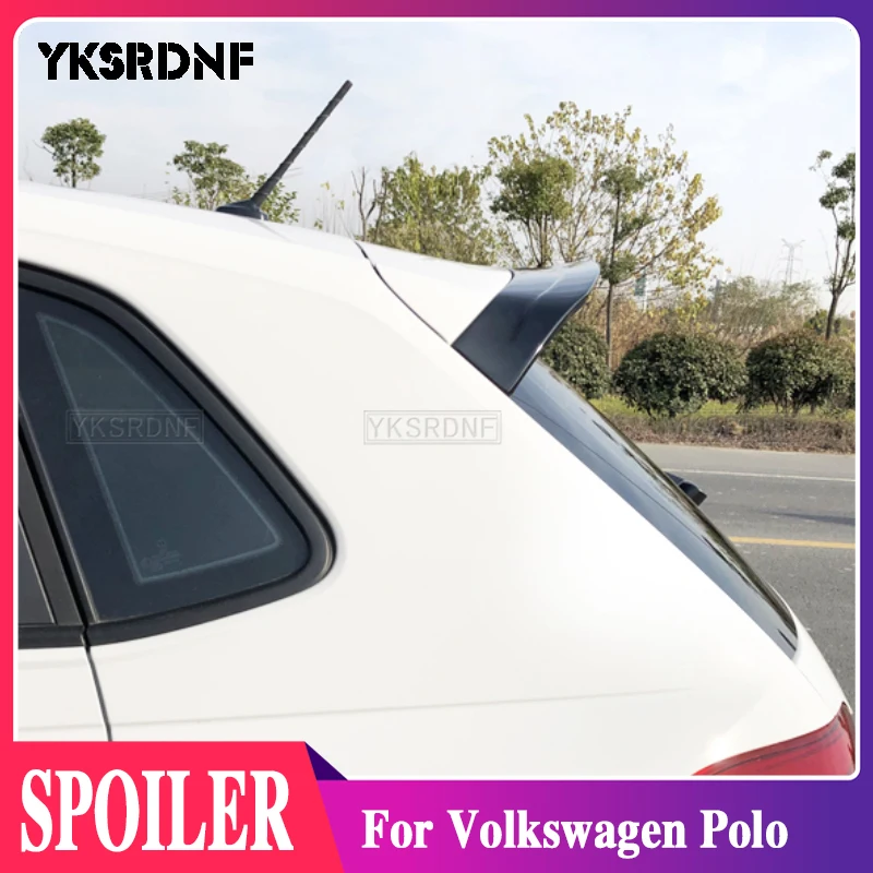 

For Volkswagen 2019 2020 2021 VW Polo Car Rear Trunk Roof Spoiler Window Wing Lip Splitter Trim ABS Gloss Black