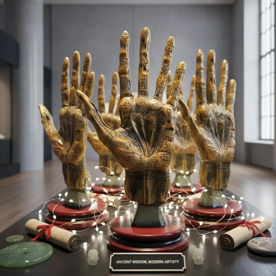 Фото Смола Бронзовая Palmistry Ручная Статуя Хиромантия Fortune Teller Palm Model Оккультная Мистическая Скульптура Древний Декор Мудрости №1
