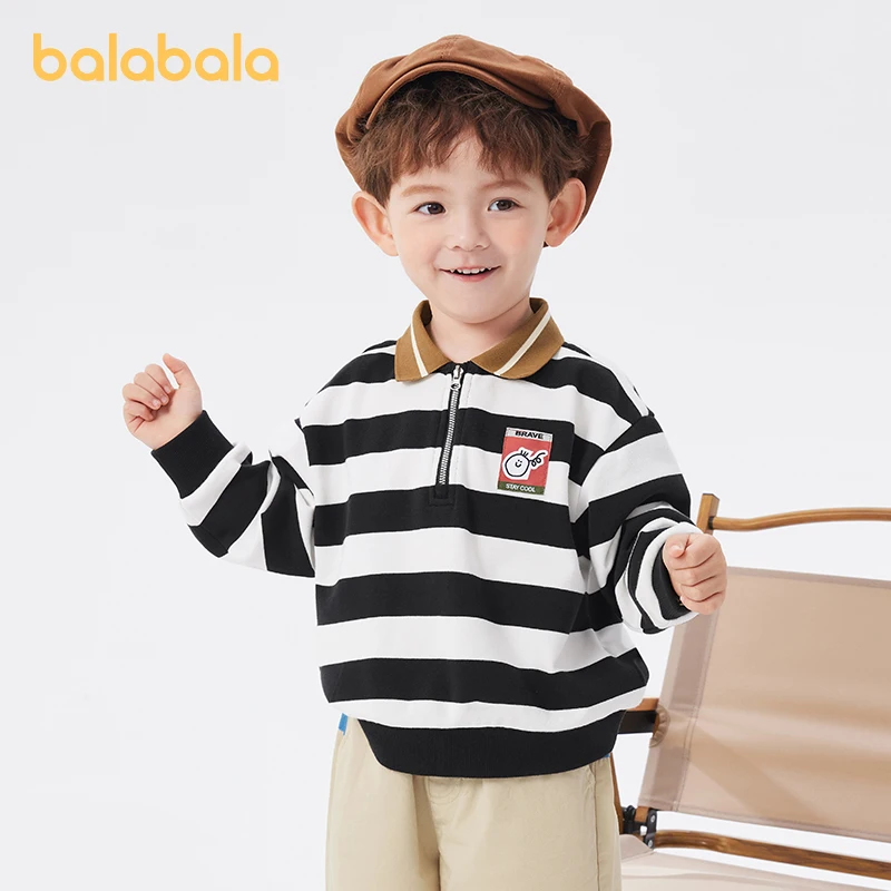

Balabala Toddler 2023 Boy Sweater Spring New Polo Collar Knitted Sweater Fashion Cool Top