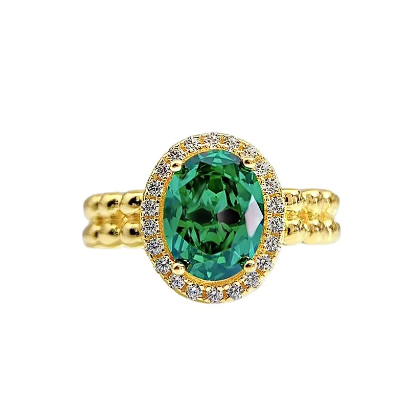 

New fashion trend 925 silver inlaid 5A zircon emerald ring high carbon diamond niche design Aesthetically Beautiful Women's