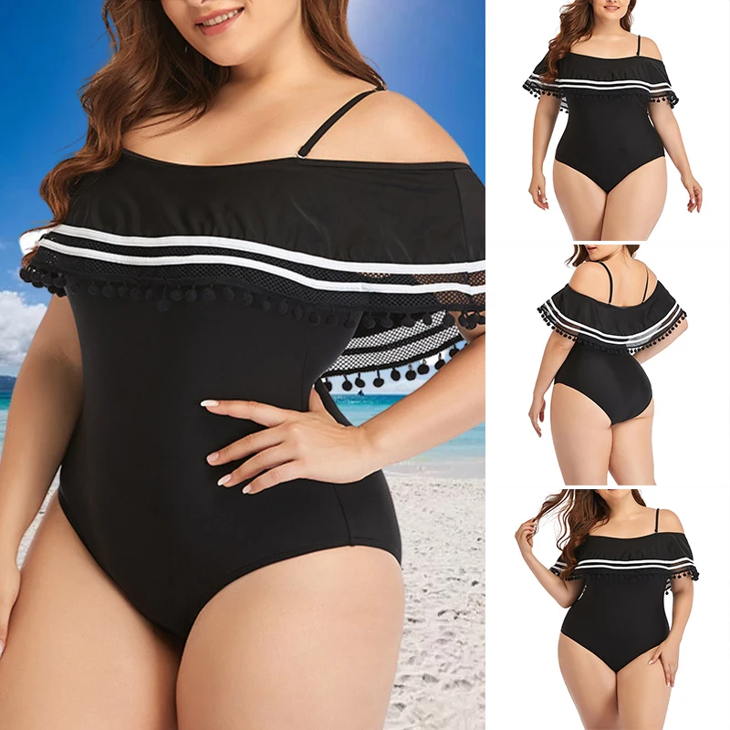 

Женские слитные купальники больших размеров, купальный костюм с открытыми плечами для летнего пляжа S55