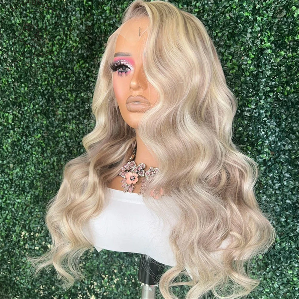 

Ash Blonde Lace Front Wigs For Black Women Highlight Ombre Lace Front Wig 613 Synthetic Body Wave Lace Wigs Heat Resistant Wig