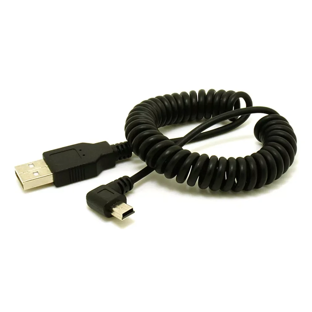 

USB 2.0 A Male to Mini USB 5 Pin Right Angled 90 Degree Spiral Coiled Adapter Cord Cable 5ft for MP3 Players Digital Cameras
