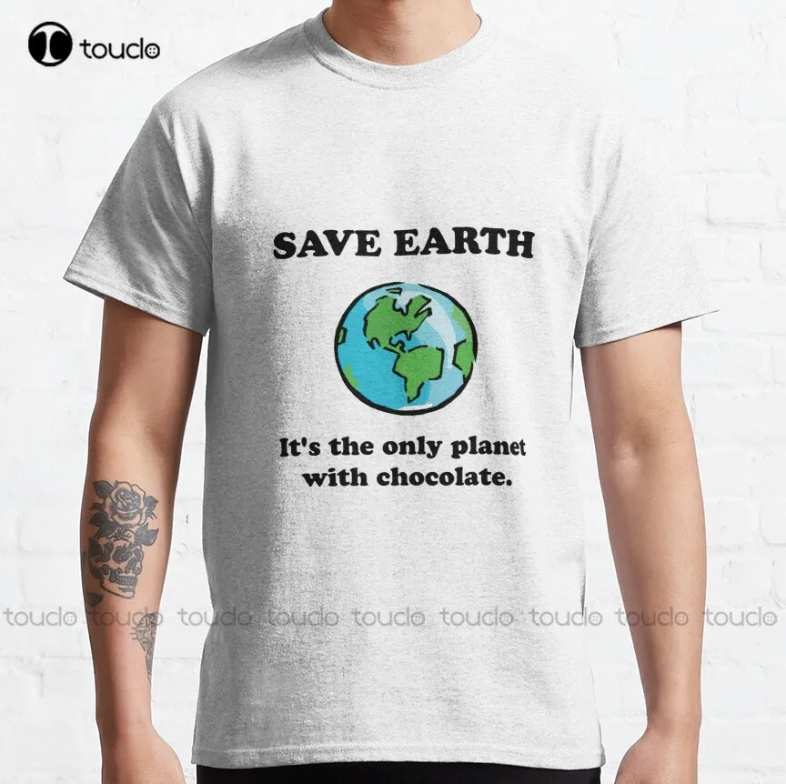 

Классическая мужская футболка с надписью «Save Earth Chocolate Only One Earth», повседневные хлопковые уличные простые винтажные повседневные футболки, н...