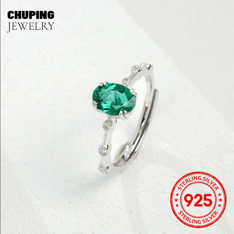 Фото Chu Ping Fine Jewelry Lab Grown Emerald & Paraiba Овальная огранка 5*7 мм Серебряное кольцо S925 Изысканное для женщин Манефест Персональный вкус №3