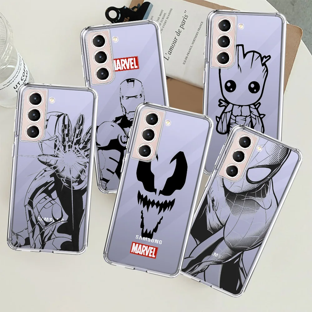 

Iron Man Spiderman Marvel Case For Samsung Galaxy S20 FE S22 S21 Plus S10 S9 Note 20 9 10 Lite Transparent Soft Phone Cover
