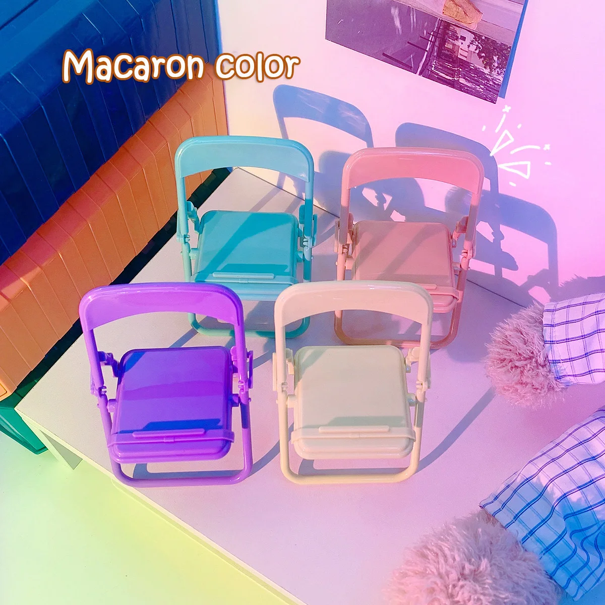 adjustable phone holder stand foldable desk mobile phone holder universal lazy bracket cute macaron chair for all phone tablet free global shipping