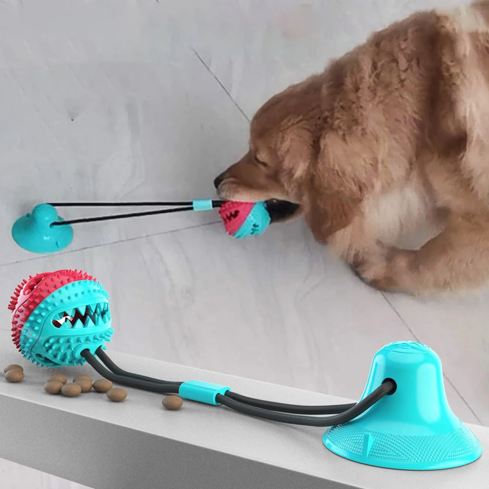 

Dog Toys Silicon Suction Cup Tug Interactive Dog Ball Toy For Pet Chew Bite Tooth Cleaning Toothbrush Feeding Pet Supplies